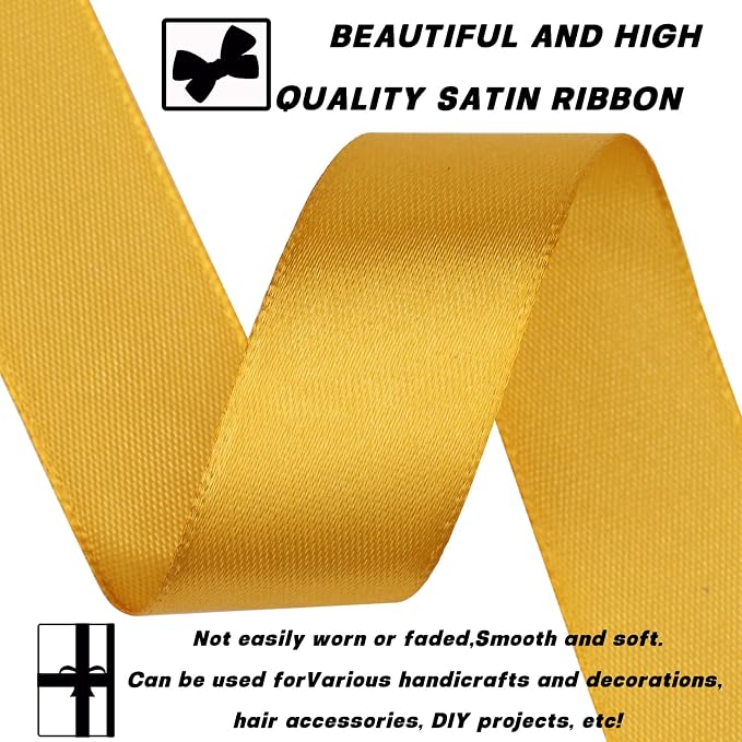 7/8 Inch 60 Yards Gold Satin Craft Ribbon-Single Face Polyester Ribbon - Image 3