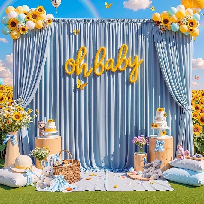 10 ft x 10 ft Wrinkle Free Dusty Blue Backdrop Curtain - Image 3