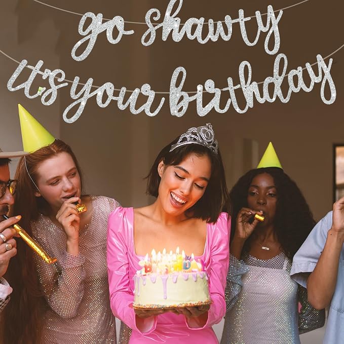 BEISHIDA Silver Pre-Strung Go Shawty It's Your Birthday Banner Decor | Glitter - Image 6