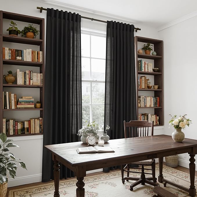 Vintage Black Linen Curtains 108 Inches Long - Image 7