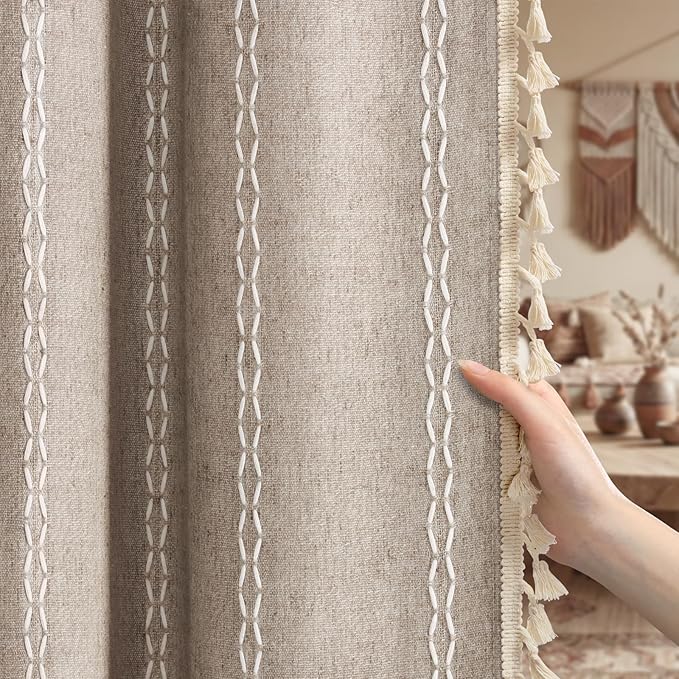Khaki Brown Boho Blackout Curtains 72 Inch 2 Panels - Image 2
