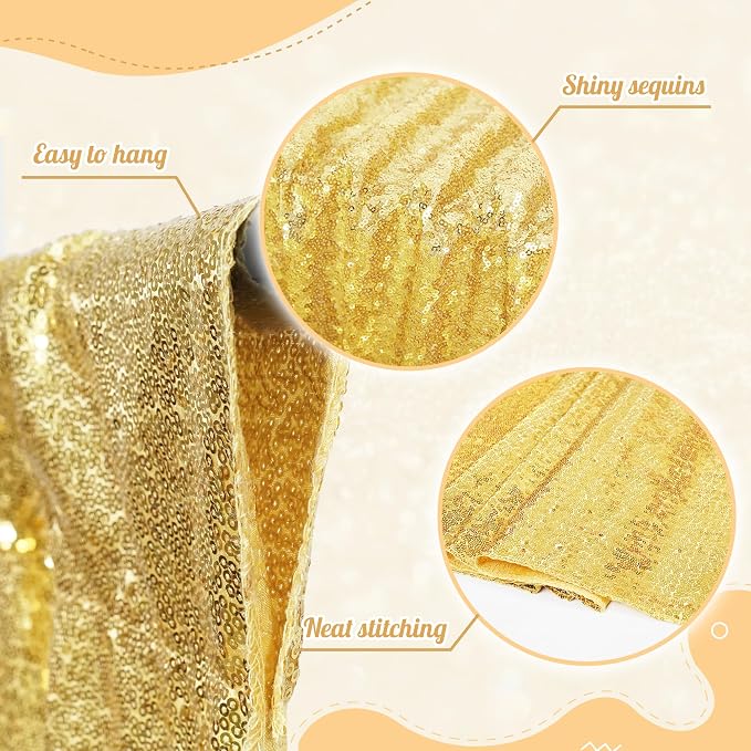 PartyDelight Gold Sequin Backdrop 20x10ft Sparkly Photo Curtain | 4 Inch Rod - Image 3