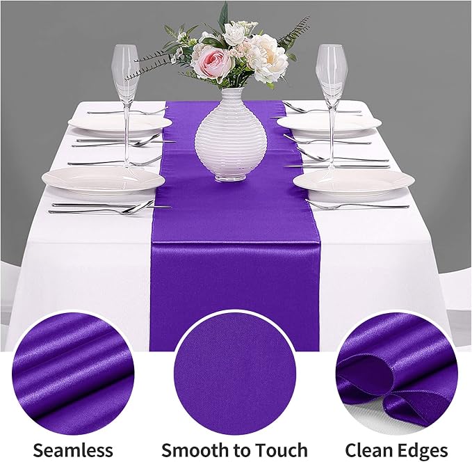 5-Pack Satin Table Runner Purple 12 x 108 inches Long, Table Runners - Image 3