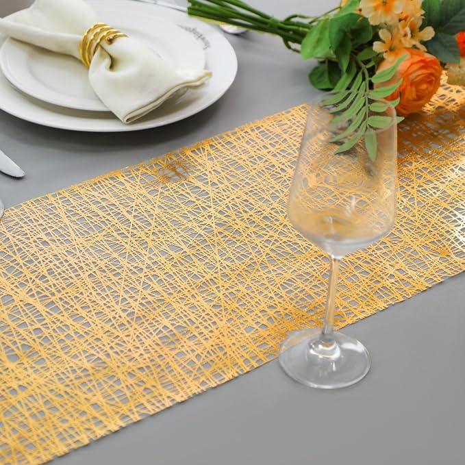 Snowkingdom 2 Pcs Gold Table Runner 11x 108 Inch Thin Mesh Sparkle Glitter - Image 8