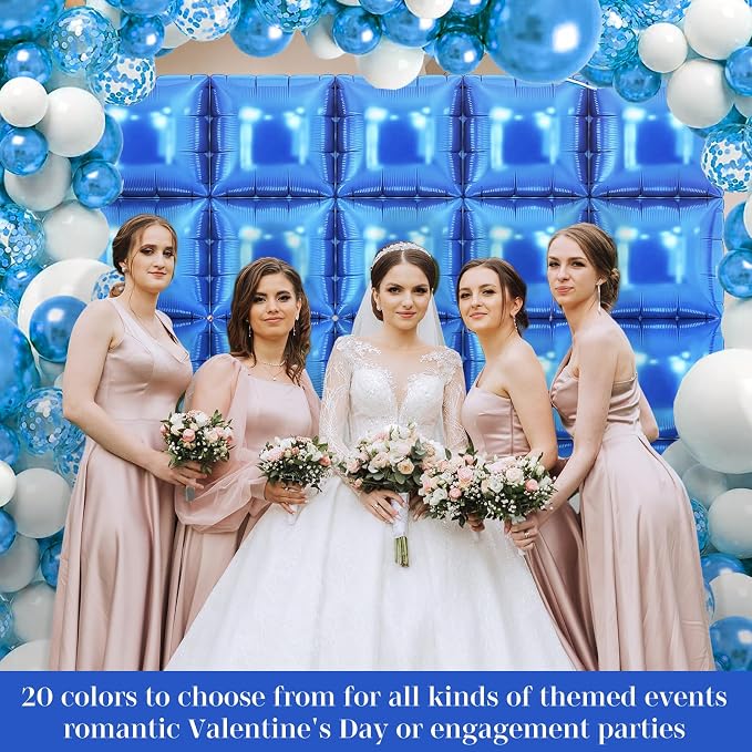 Blue Square Foil Balloons 25 Pcs Metallic Blue Balloons Wall Backdrop - Image 4