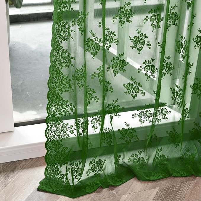 Kotile Hunter Green Sheer Curtains 80 Inches Long 2 Panels Country Rustic - Image 7