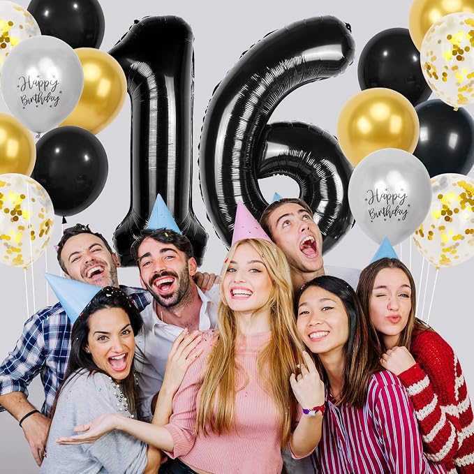 16th Birthday Decorations for Boys, 40 inch 16 Balloon Numbers - Image 3
