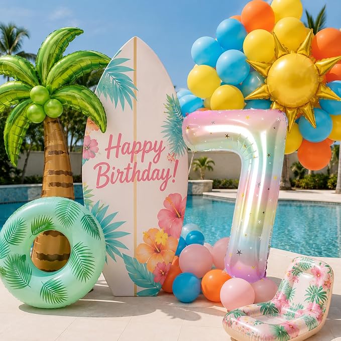 7th Birthday Balloons for Girls, Large Mylar Colorful Multicolor 7 Balloon - Image 7