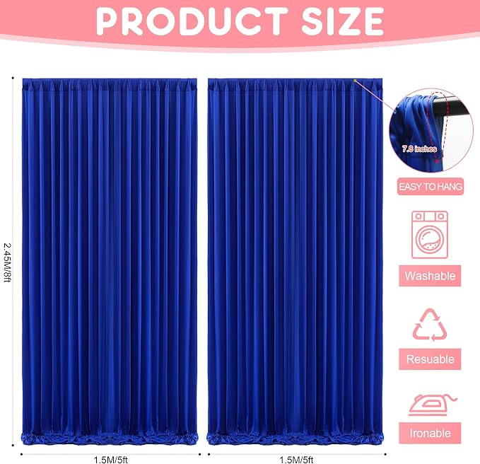Asee'm Royal Blue Backdrop Curtains Drapes - Image 2