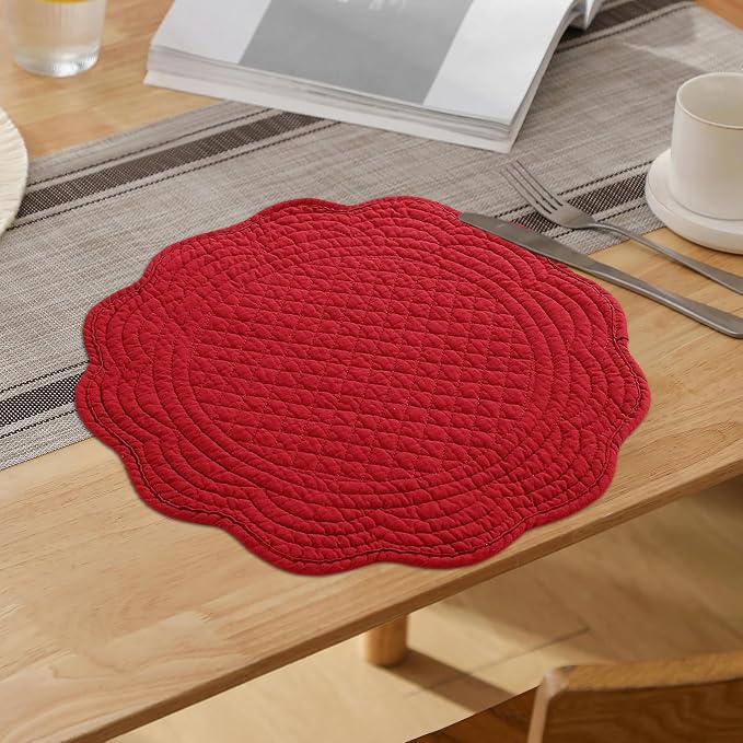 HOMBYS Quilted Placemats Set of 6 Washable Round Placemats - Image 7