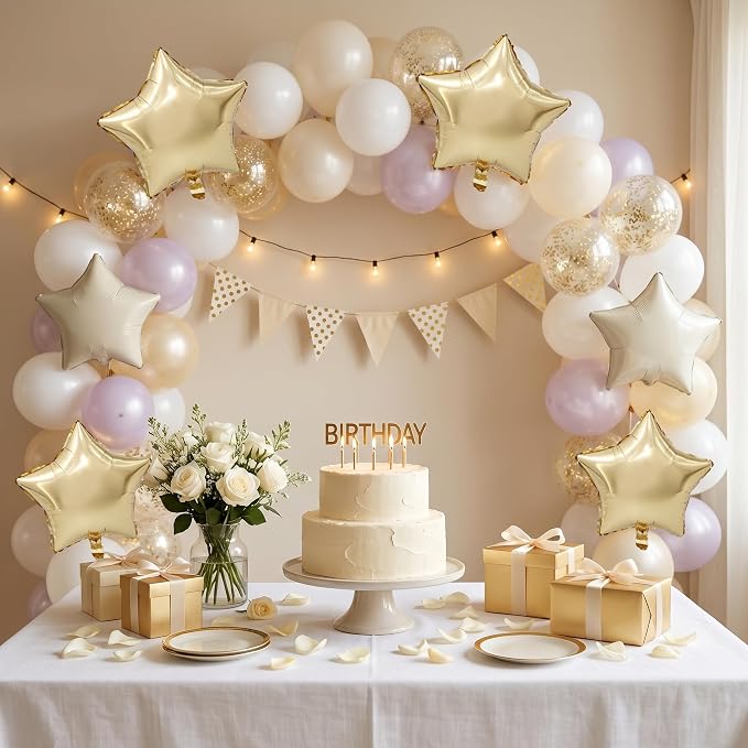 TONIFUL 15 Pcs Star Shaped Balloons 18 Inch Cream White Gold Foil Balloon | - Image 6
