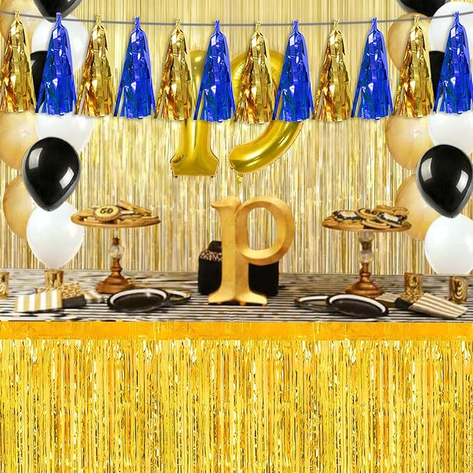 3PNavy-Blue Gold Tassel Banner Garland Metallic Foil Fringe Banner Tinsel - Image 6