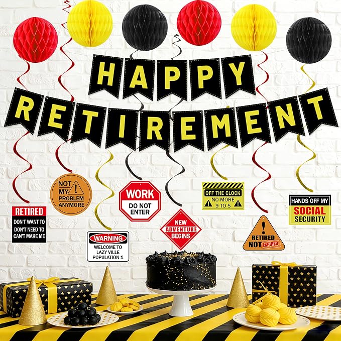 Roetyce Retirement Decorations Men Women, Caution Happy Retirement Banner | - Image 6
