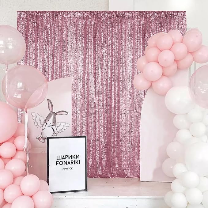 Sugargirl Pink Sequin Backdrop Curtain 6 Panels 2FTx8FT Glitter Pink Background - Image 2