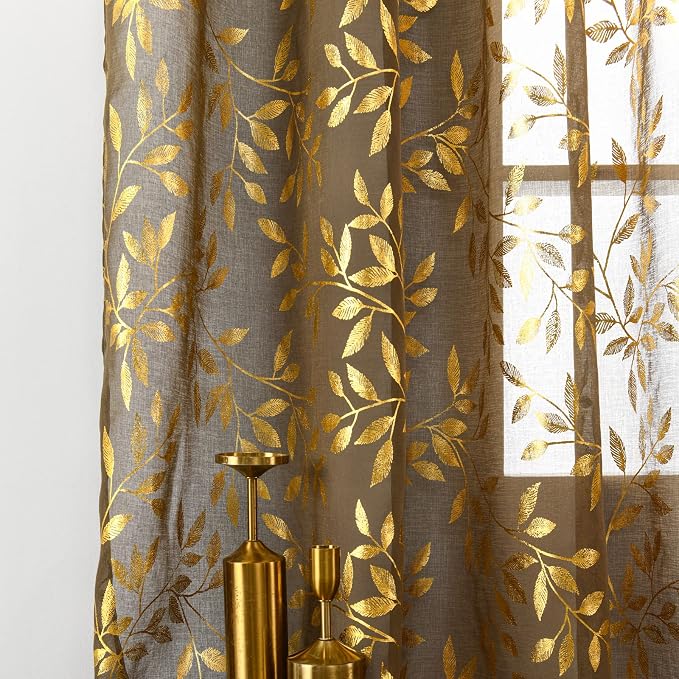 Sutuo Home Sheer Curtains 63 Inches Long 2 Panels Set, Luxury Gold Foil Print - Image 4