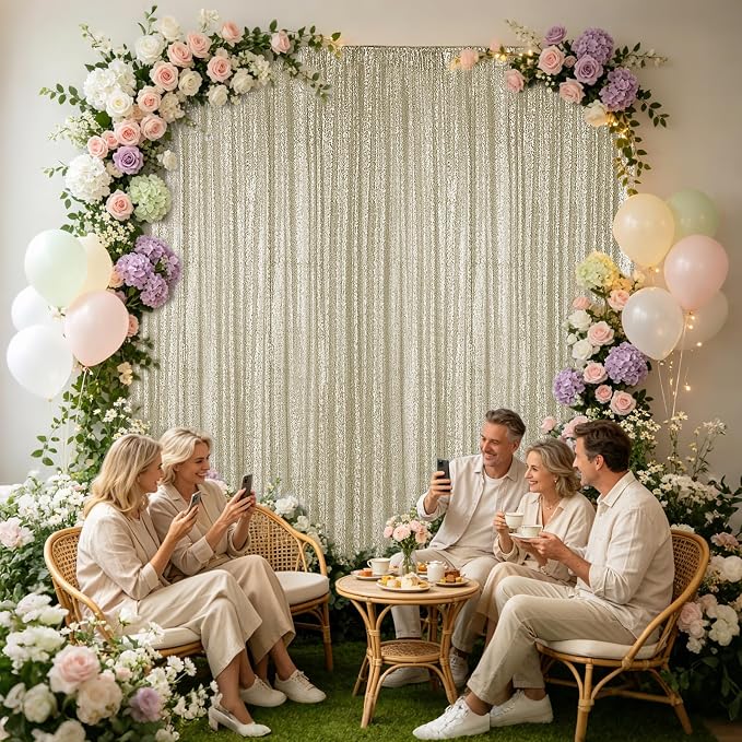 Hahuho Champagne Sequin Backdrop Curtain, Party Decoration（4 Panels, 2FT x 8FT - Image 2