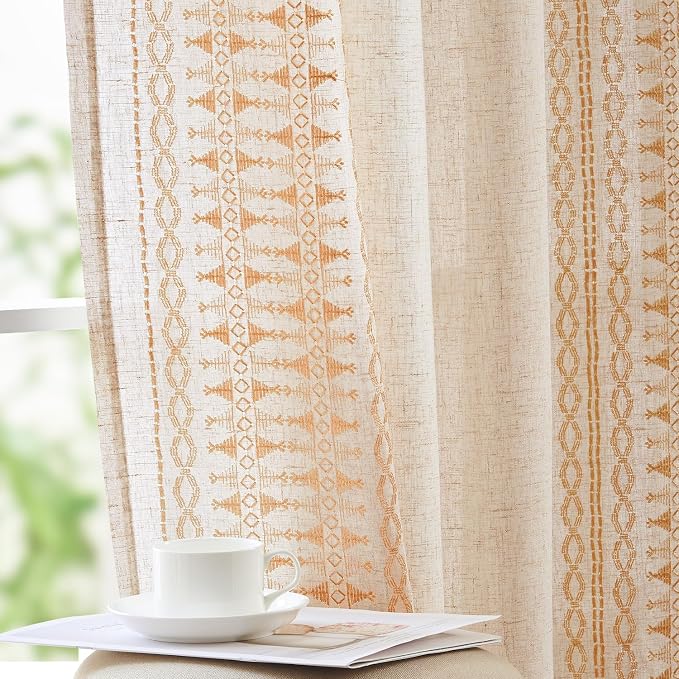 jinchan Boho Curtains for Bedroom Linen Blend Boho Curtains 96 Inches Long 2 by JINCHAN