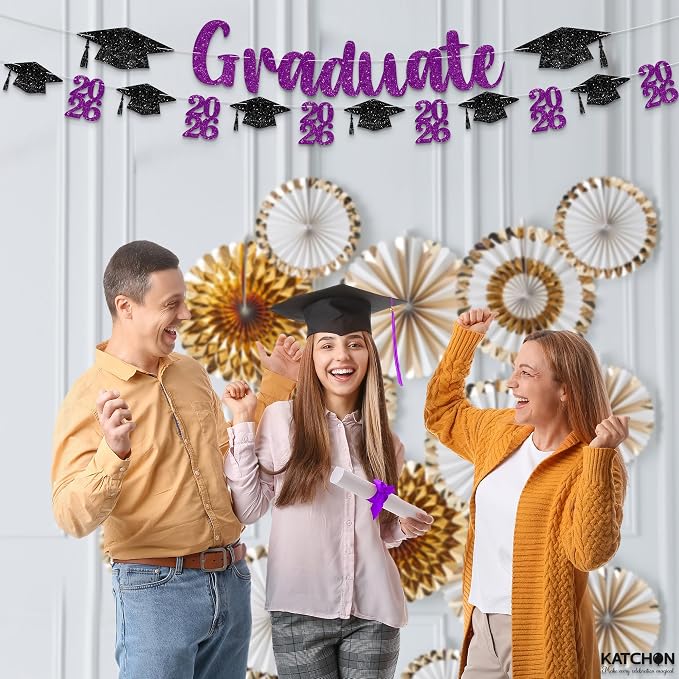 KatchOn Glitter Purple and Black Graduation Decorations 10 Feet | Pre- Strung - Image 8