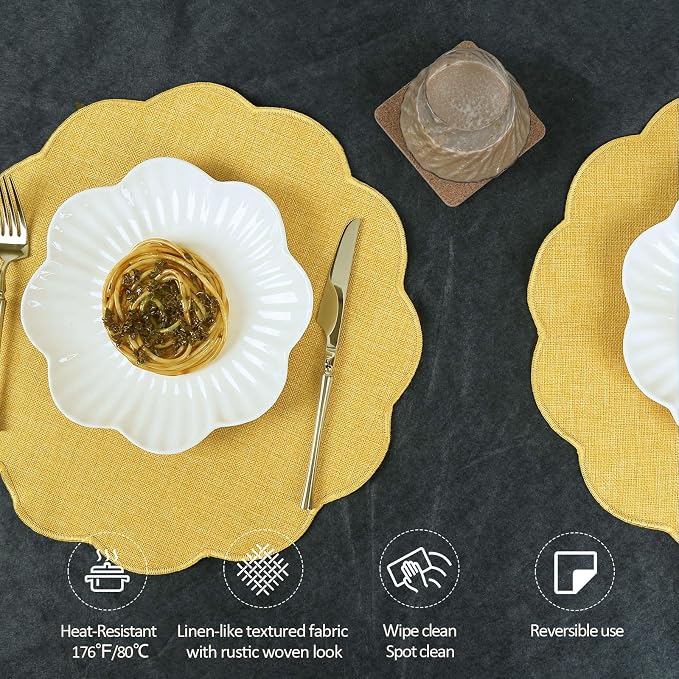 AHHFSMEI Round Faux Linen Placemats Set of 8 Heat Resistant Non-Slip Stain - Image 3