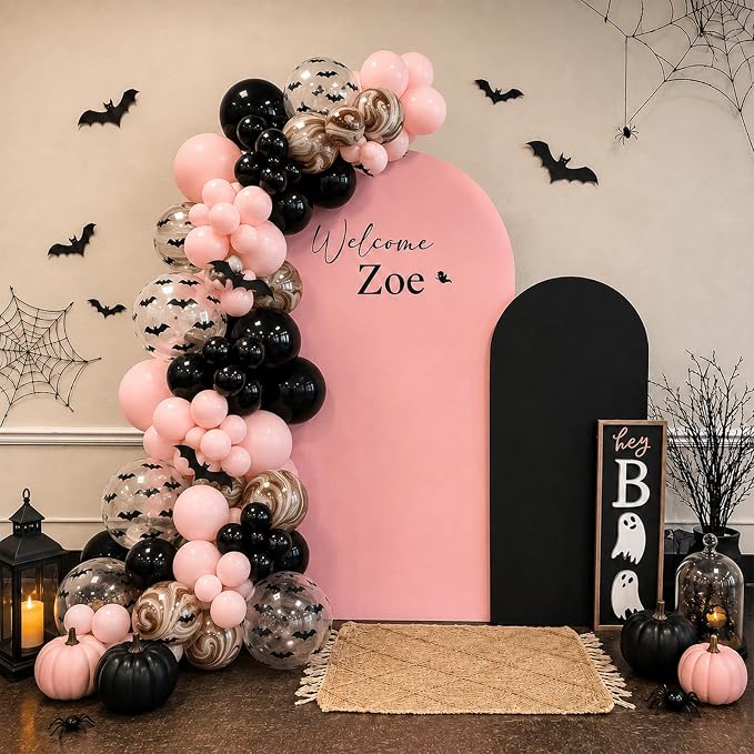 HILAVO Pink Halloween Balloons Pastel Pink and Black Bat Balloons | - Image 4