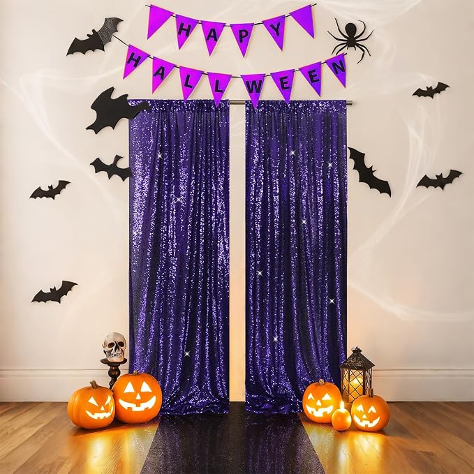 PartyDelight Purple Sequin Backdrop Curtains 2x8ft 2 Panels | Sparkly 3mm - Image 7