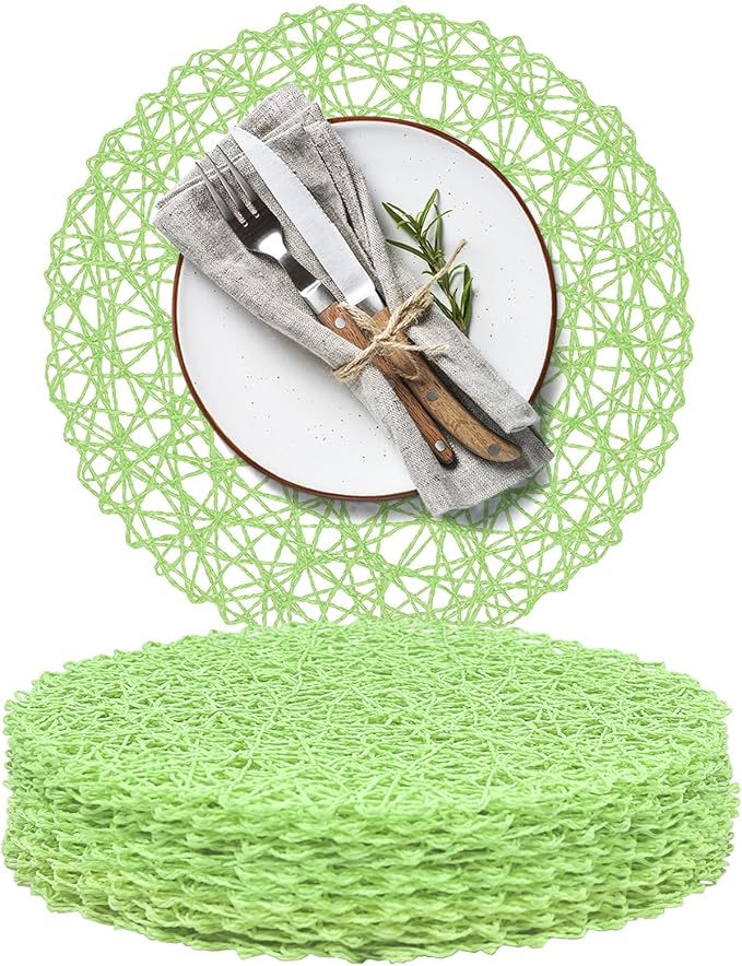 AHHFSMEI Paper Braided Round Placemats Set of 12 Natural Non-Slip Heat by AHHFSMEI