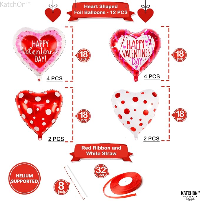 KatchOn White & Pink Heart Shaped Foil Balloons 18 Inch, Valentines Day - Image 2