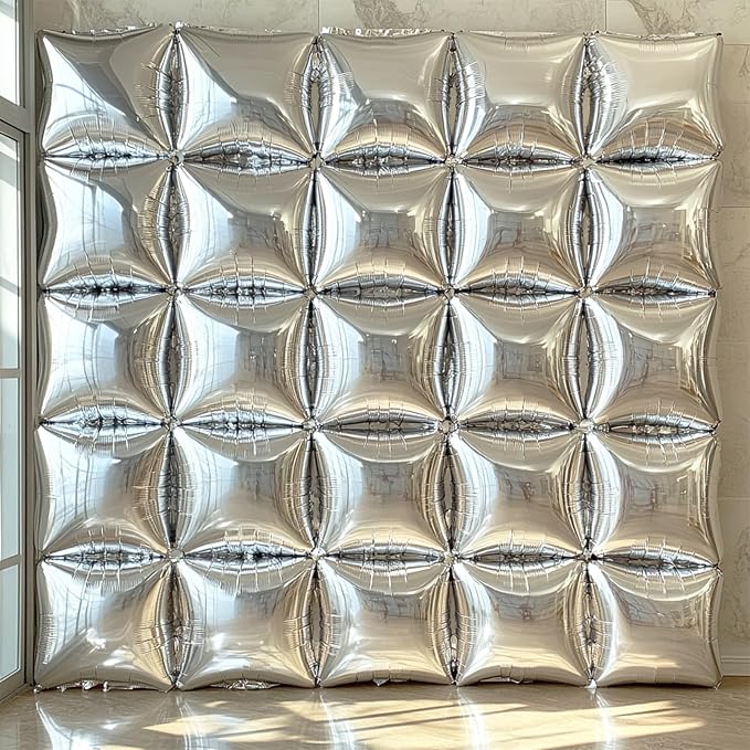 NISOCY 36PCS Metallic Silver Square Foil Balloons Wall Backdrop | Double Sided - Image 7