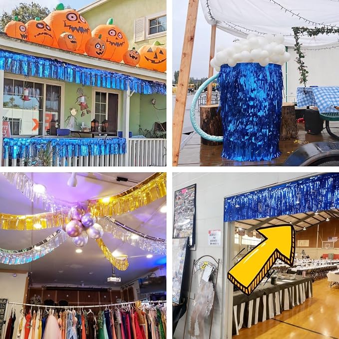 4 Pack Royal Blue Total 40 Feet Foil Fringe Garland Metallic Tinsel Banner Wall - Image 6