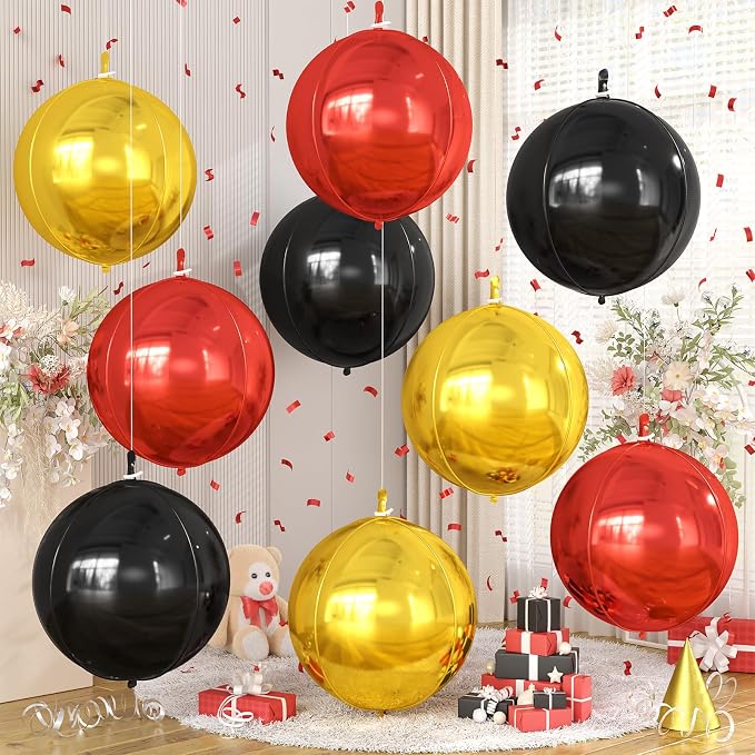 Red Black Gold Round Foil Balloons 9 pcs, Metallic Giant 4D Round Balloons 22 by Cledeco