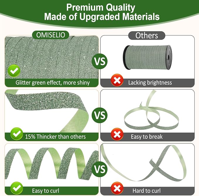 Green Ribbon 500 Yard, Glitter Green Curling Ribbon, Shiny Metallic Curling - Image 4