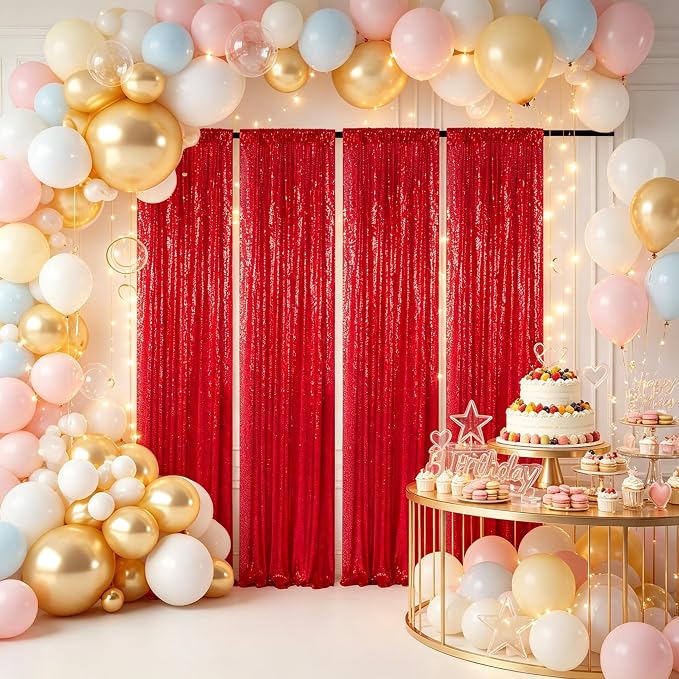 ShinyBeauty Red Sequin Backdrop 4 Panels 2x8ft - Image 5