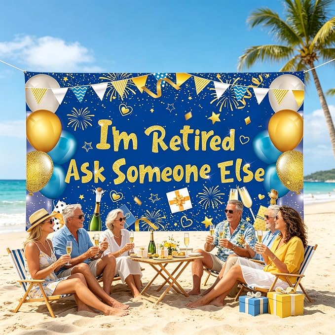 Blue Gold I'm Retired Ask Someone Else Backdrop Banner Photography Background - Image 6