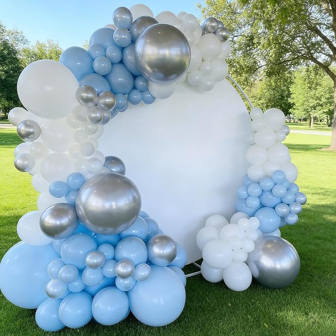 110pcs Light Blue and White Balloons Garland Arch Kit, 18/12/10/5 Inch | White - Image 3