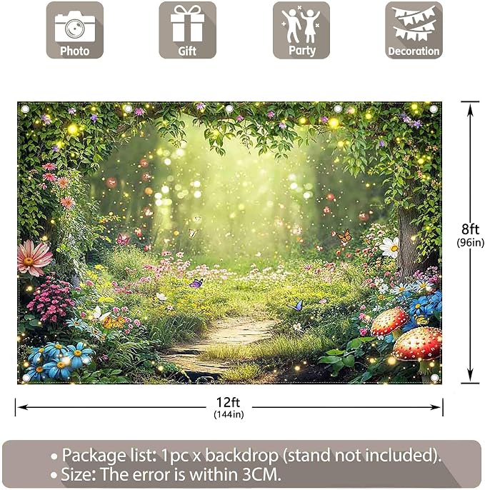 12x8ft Enchanted Forest Photography Backdrop Fairy Garden Banner | Fairytale - Image 3