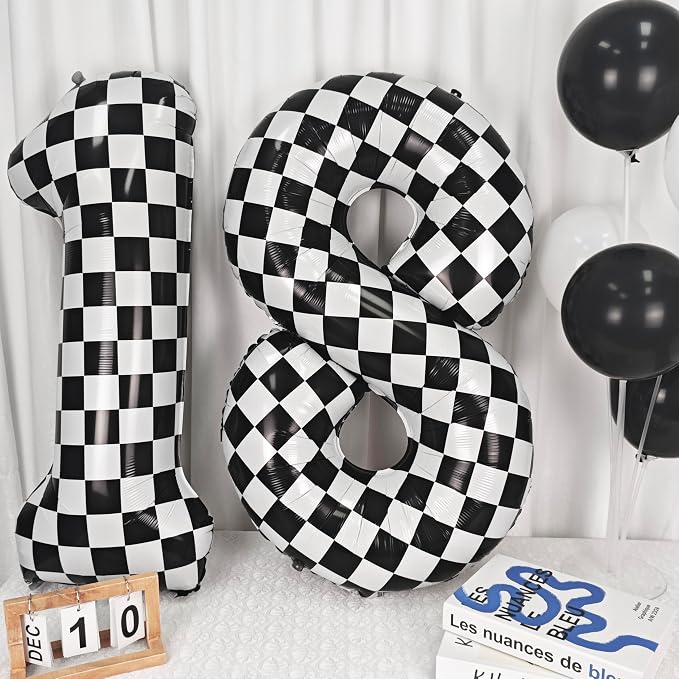40In Black White Checkered Number 8 Balloon Race Car Digital Foil 8 Balloon | - Image 5
