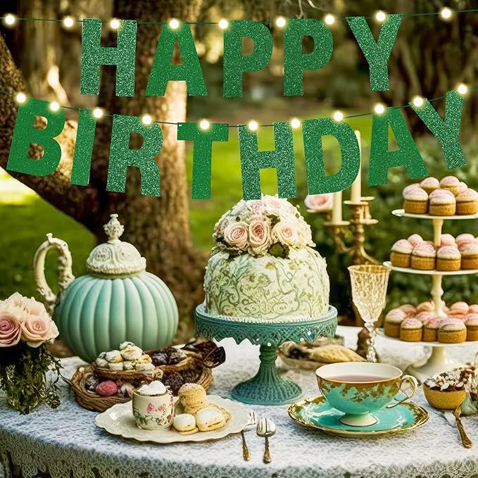 TaoBary 112 Pcs DIY Letter Kit Glitter Customizable Banner Letters Include 107 Letters and Numbers 3 Rope and 2 Needles for Birthday Halloween Christmas Wedding Valentine Party Decor(Green)