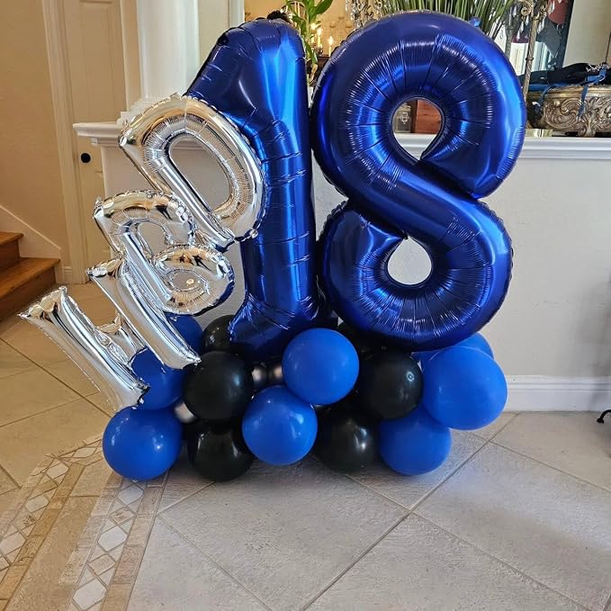 6 Balloon - Night Blue Birthday Number Balloons, 40 Inch Party Decorations | - Image 2