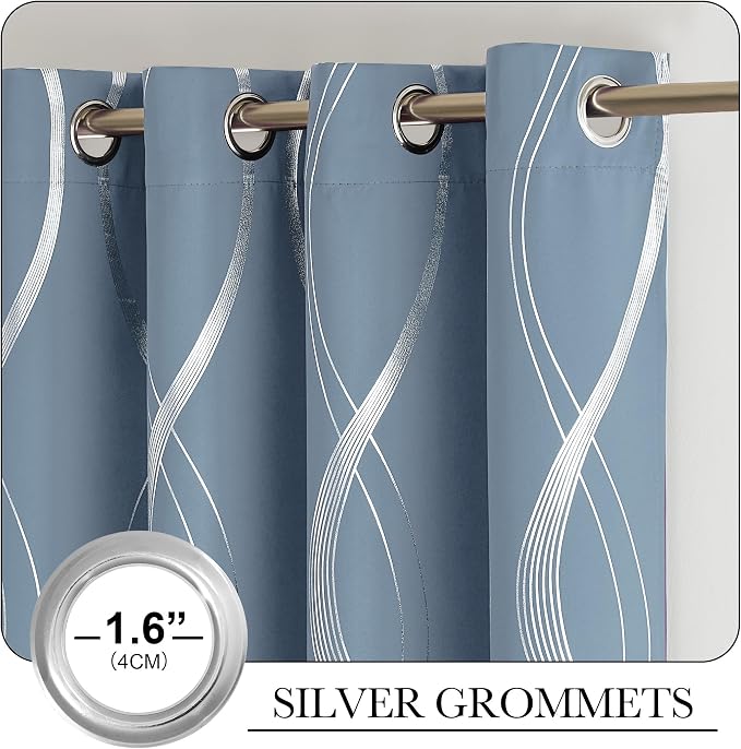 NICETOWN Dusty Blue Foil Printed Curtain - Image 5