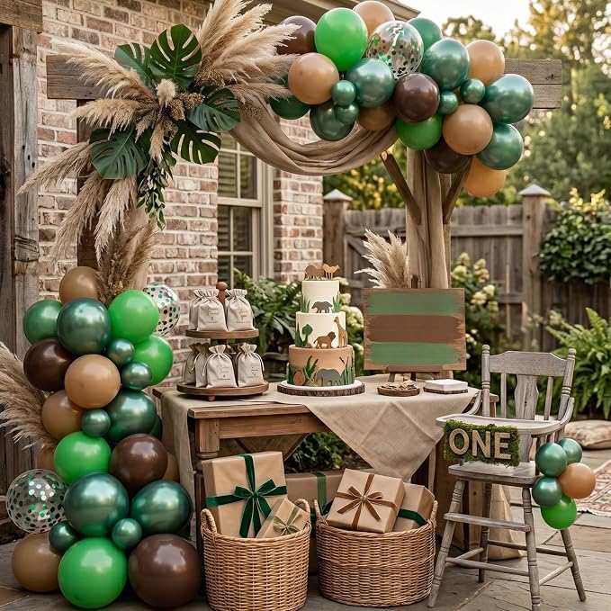 Brown and Green Balloons for Camping Jungle Birthday Party Decorations | Coffee - Image 6