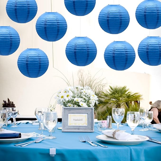 Royal Blue Paper Lanterns Chinese Japanese Round Shape Hanging Ceiling - Image 4