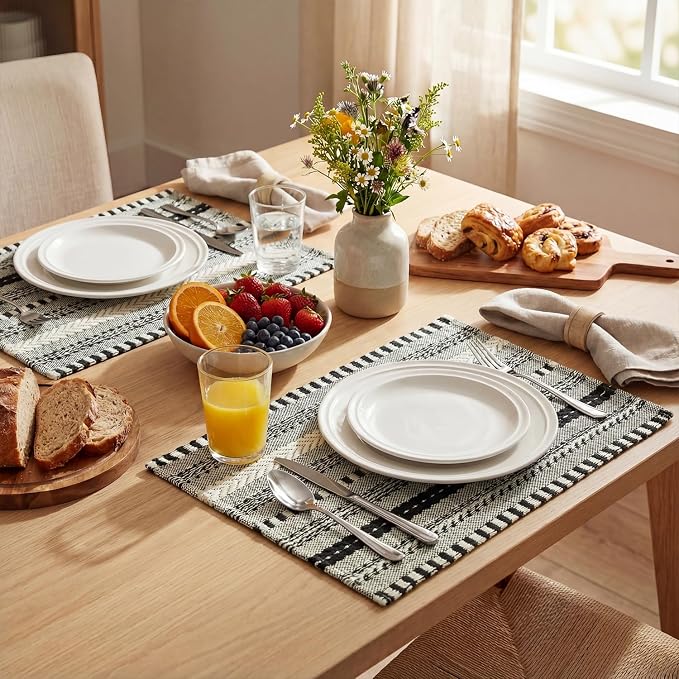 Artoid Mode Black Farmhouse Woven Braided Stripe Placemats Set of 4, 12x18 Inch - Image 4