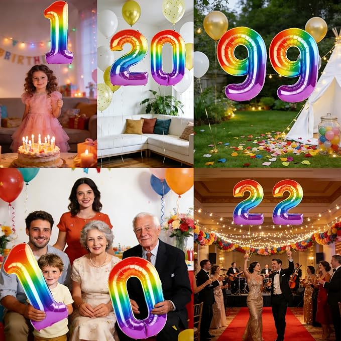 40 Inch Number 99 Balloons for 99th Birthday Party Decorations, 0-100 Rainbow - Image 7