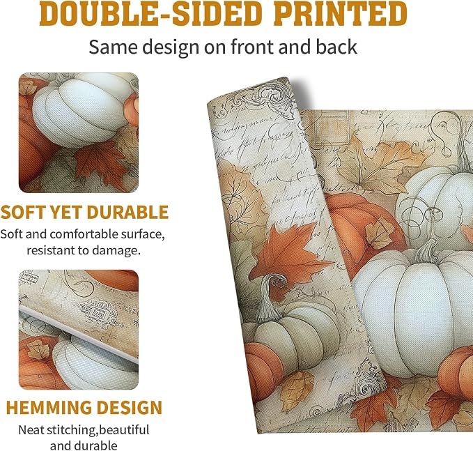 Fall Pumpkin Placemats Set of 4 Vintage Autumn Maple Leaf Seasonal Place Mats - Image 5
