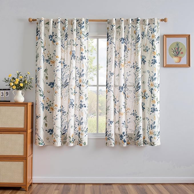 MYSKY HOME Floral Linen Curtains 72 inch Length 2 Panels Set - Image 2