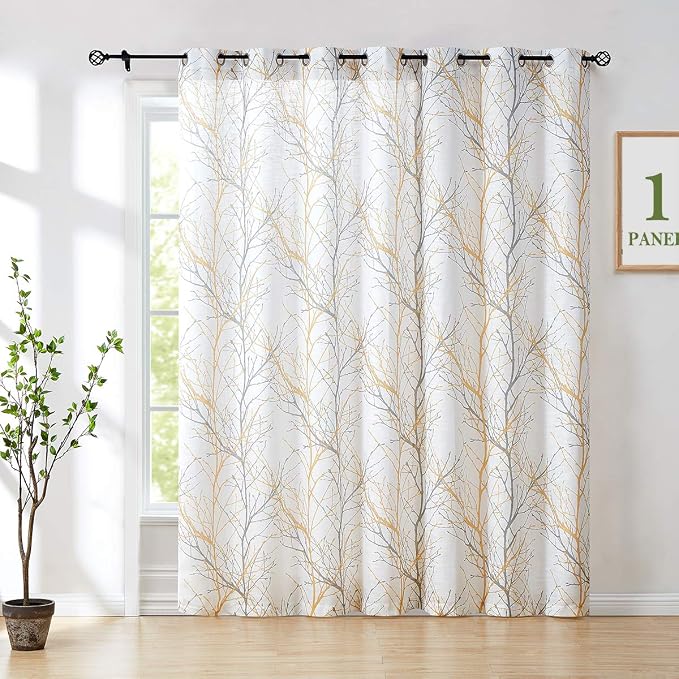 FMFUNCTEX Linen Yellow White Semi Sheer Patio Curtains 84 Inch Long 1 Panel | by Fmfunctex