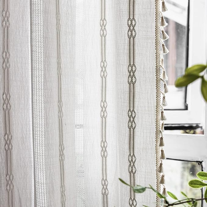 Sutuo Home White Boho Curtains 63 Inches Long - Image 2