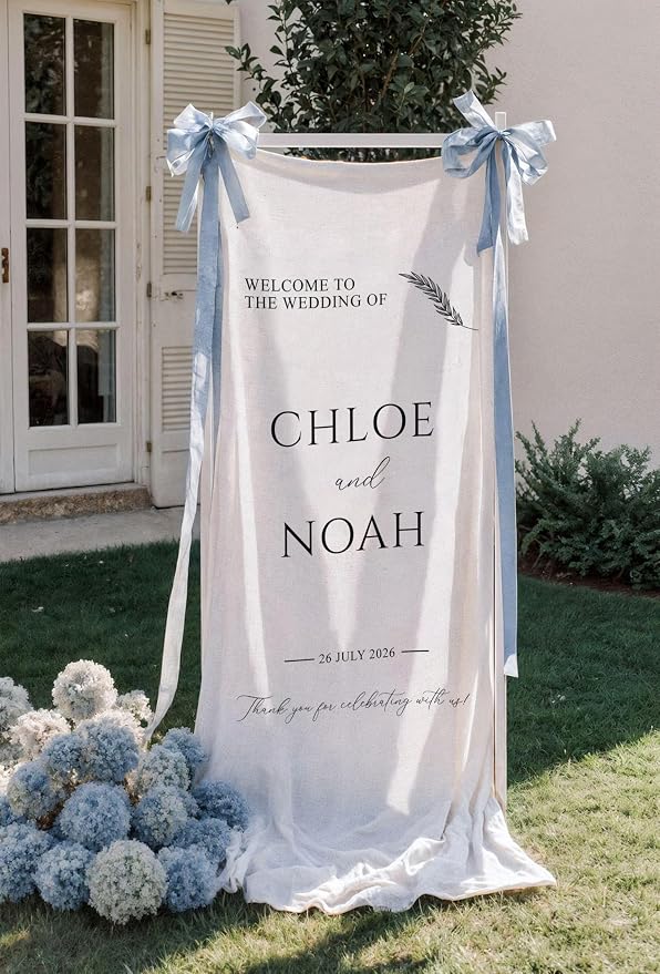 Wedding Welcome Sign Personalized Linen Fabric Banner - Image 2