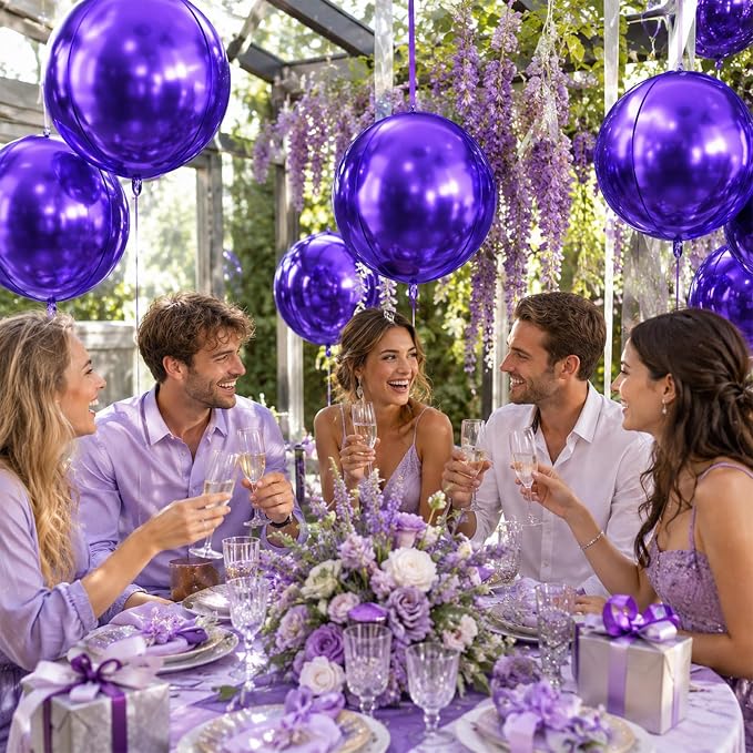 10Pcs Purple Round Foil Balloons, Metallic Purple Foil Baloon - Image 7