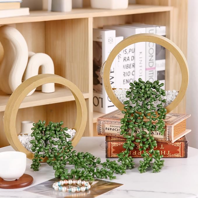 Der Rose 2 Pack 15" Fake Hanging Plants in Wood Tone Pots - Image 2